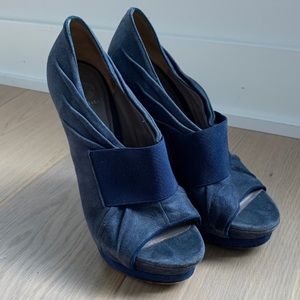 Versace Blue Suede Platform Pumps - Size 40
